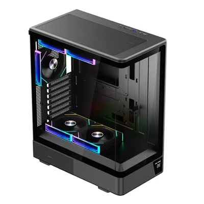 LY Best Sell Panoramic Tempered Glass PC Casing CPU Cabinet MATX Cooling Gaming Computer Case with LCD Screen