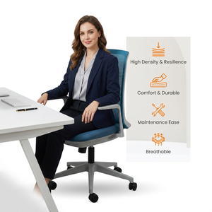 Chaise de bureau moderne en maille, accoudoirs réglables, pivotante, design ergonomique, base en plastique, dossier ouvert, chaise de direction pour usage professionnel - Product Image 1