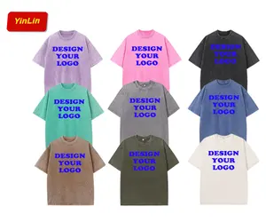Groothandel Custom Print Logo Blanco Zuur Wassen Effen T-Shirt Vintage Stijl Zwaargewicht Katoen Oversized Heren T-Shirts