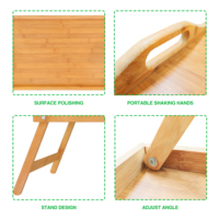 Plateau de lit pliable en bambou avec pieds, portable, pour servir les repas et les collations, idéal pour manger et travailler - Assiettes incluses
