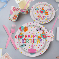 Set Perlengkapan Pesta Ulang Tahun Titik-titik Warna-warni, Termasuk Peralatan Makan, Piring Kertas, Gelas, Serbet, Taplak Meja, Spanduk, Topi, Kotak Popcorn