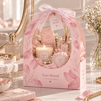Boîte cadeau pour bouquet de fleurs en carton imprimé personnalisé avec nœud en ruban de dentelle et motif floral, présentation ouverte