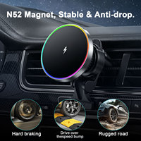 Support de charge sans fil magnétique RGB pour grille d'aération de voiture, chargeur de voiture sans fil 15W pour iPhone, support de téléphone réglable pour voiture