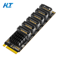 Kartu Adaptor M.2 NVMe Ke 6 Port SATA 3.0 untuk Laptop/PC Aluminium Alloy Heatsink Kecepatan Transfer 6Gbps Ekspansi HDD/SSD yang Dapat Ditumpuk