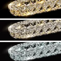 Lustre moderne en cristal doré à LED, long, avec télécommande tactile, hauteur réglable, intensité variable, indice de fidélité des couleurs élevé 90, éclairage