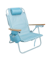 Nouvelle chaise de pêche de plage pliante en aluminium à siège bas de conception, équipée d'un porte-gobelet latéral et d'un appui-tête.