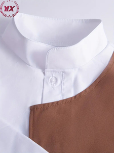 Abaya Artigianale Unica per Ragazzi Musulmani, Base Bianca con Finiture Marroni, in Poliestere, Lunghezza alla Caviglia, Maniche Lunghe per Piccoli Gentiluomini - Product Image 4