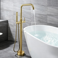 Robinet de baignoire sur pied, Robinet de remplissage de baignoire à fixation au sol, Robinets de douche pour baignoire autoportants avec douchette à main pour hôtel