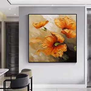Abstract Handmade Flower Oil Painting On Canvas Orange Flower Painting Floral Canvas Wall Art Bright Living Room Wall Art