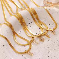 Collier Pendentif Lettre Alphabet 26 en Pierre Naturelle Pavée Style Minimaliste Ins, Plaqué Or 18K, Chaîne Serpent Plate Empilable pour Fête