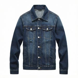 Veste en jean classique pour homme, coupe régulière, col rabattu, coton lavé, style camionneur, vêtements décontractés d'automne - Product Image 1