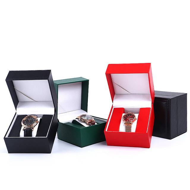 Wholesale Simple Red Black Green PU Watch Jewelry Storage Case Durable Single Watch Box