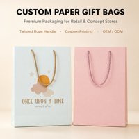 Sacs cadeaux en papier imprimés sur mesure avec poignées en corde torsadée, finition mate premium pour l'emballage de détail et de boutiques