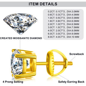 ต่างหูแบบติดหูทรงคลาสสิก 925 เงินสเตอร์ลิง ประดับเพชรโมอิสซาไนต์ VVS คุณภาพสูง ขนาด 6.5 มม. 1 กะรัต สำหรับผู้หญิง ผลิตในสหรัฐอเมริกา - Product Image 3