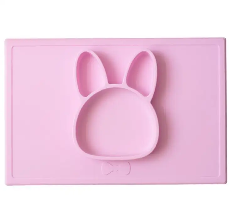 Assiette en silicone pour bébé lapin, incassable, design mignon, assiette en silicone