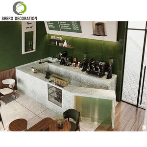 Ideas de Decoración Modernas para Cafeterías, Muebles de Madera Duraderos Personalizados para Cafeterías, Diseño de Barra de Café con Encimera de Mármol - Product Image 1