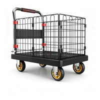 Chariot à main pliable en métal à quatre roues de 500 kg, de qualité industrielle, avec plateforme en acier robuste et chariot de manutention portable