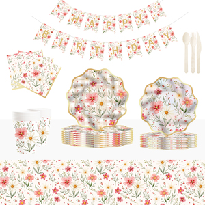 Platos y Servilletas con Diseño de Flores Silvestres DAMAI, Artículos para Fiestas, Platos de Papel Florales, Servilletas, Decoraciones para Baby Shower, Juego de Vajilla - Product Image 1