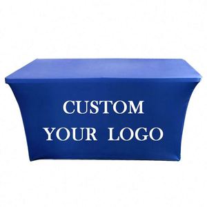 Housse de table pour table de 6 pieds, ajustement élastique, matériau en spandex, design portable, impression numérique, logo bleu marine pour les entreprises - Product Image 6