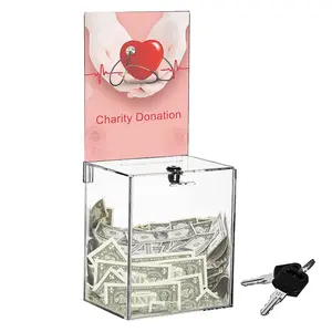 Toptan plastik para kutusu şeffaf akrilik charity ballot bağış kutuları ile kilit