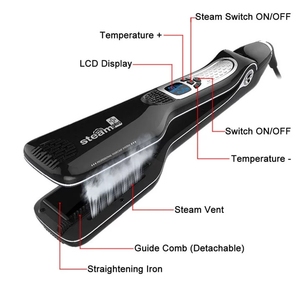 Spazzola Lisciante <span class=keywords><strong>a</strong></span> <span class=keywords><strong>Vapore</strong></span> <span class=keywords><strong>Professionale</strong></span> Antiscottatura per la Cura dei Capelli con Piastre Larghe in Ceramica per Arricciare e Display LCD - Product Image 3