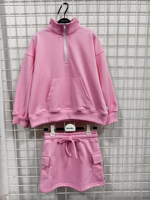Sweat-shirt oversize à fermeture éclair 1/4 pour bébés filles, pull à épaules tombantes et jupe-short, tenue d'automne pour enfants