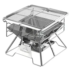 Campingmoon Desktop Luar Ruangan Produsen Portabel Api Pit Bonefire Lipat Stainless Steel Mini Arang Bbq Grill