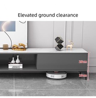 Ensemble de meubles de salon gris de luxe - Table basse en marbre noir brillant et meuble TV avec rangement