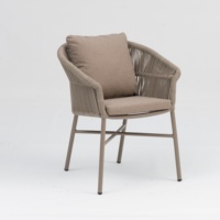 Fauteuil de jardin en corde tressée avec structure en aluminium, coussin et dossier hydrofuges, chaise de terrasse extérieure