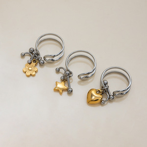 แหวนสแตนเลสสตีลพร้อมจี้รูปดาวสีทอง ดีไซน์เรขาคณิต ของขวัญเครื่องประดับสำหรับทุกเพศ - Product Image 4