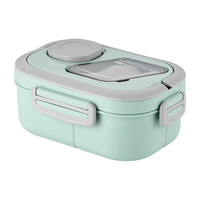 Boîte de conservation alimentaire en plastique pour adultes, enfants, école, bureau, pique-nique, 3 compartiments, 1200 ml, avec couverts