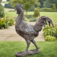 Statue de coq en bronze réaliste, art de jardin de style campagnard, grande sculpture de poulet/coq pour la décoration de la cour, du jardin et du patio