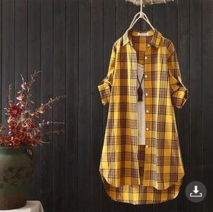 قميص نسائي كاجوال واسع طويل بمقاس كبير بنقشة كاروهات عصرية - Product Image 6