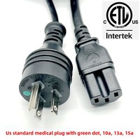 Cordon d'alimentation médical de qualité hospitalière, norme américaine, 15A, trois broches, 14AWG, PVC, 208 mm², fabriqué en Chine