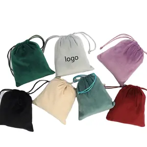 Custom Logo Small Soft Satin Jewelry Bag Velvet Cotton Chocolate Candy Pouches Reusable Gifts Shoes Double String Drawstring Bag