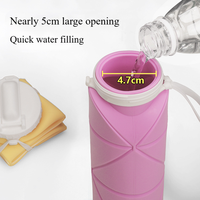 Bouteille d'eau pliable en silicone personnalisée avec couvercle à paille, sans BPA, gourde de sport pliable pour le cyclisme, la randonnée, les voyages et le camping en extérieur
