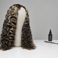 Perruques en cheveux humains vierges vietnamiens pas chères, couleur mèches, ondulées, avec nœuds blanchis, sans colle, pour femmes noires