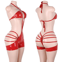 Vêtements de danse exotiques, Bodys en cuir verni effet mouillé à lacets, Shorts, Sous-vêtements de pole dance, Ensembles de clubwear de qualité pour service de bouteilles