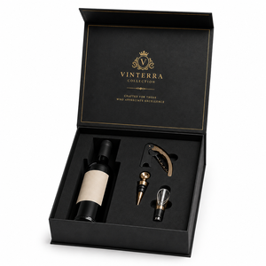 Boîte magnétique rigide noire et or personnalisée avec charnière, emballage cadeau en carton pour bouteille de vin et ensembles d'accessoires - Product Image 3