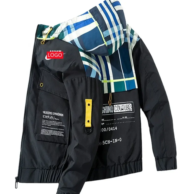 M2022 Custom Newest Design Male Designer hooded Color Blocking Casual zipper Coat Winter for Men Clothing