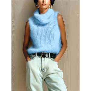 Fuzzy Mock Neck Sweater Women's Vest Light Green XS Soft Knit <b>Top</b> Casual Wear - Product Image 3