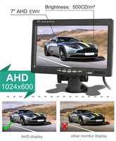 Vehículo 7 pulgadas TFT LCD 1024x600 AHD Monitor retrovisor Monitor compatible con 2 canales 1080P AHD Cámara 4PIN/RCA entrada de vídeo para camión