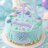 Décoration de gâteau en acrylique Joyeux Anniversaire, thème océan, personnalisable, pour fournitures de fête d'anniversaire, vente en gros, qualité alimentaire