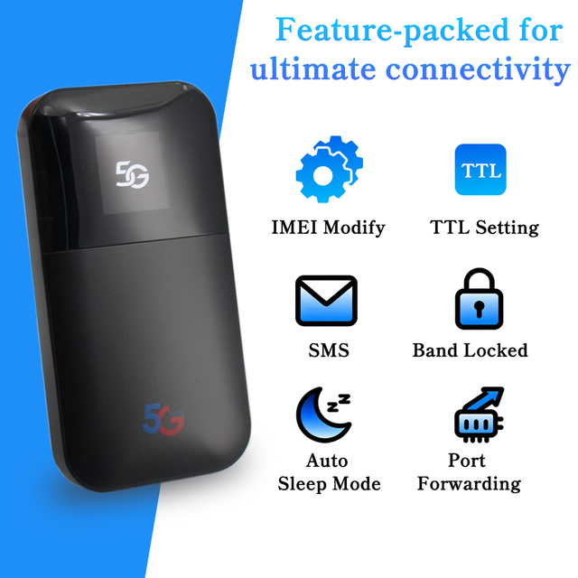 M210 5G WiFi6 AX1800 Mobile Router with Firewall VPN WEP SIM Card Slot Unlocked 4G LTE Dual Mode QoS
