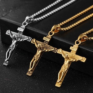 Collier chrétien vintage en acier inoxydable plaqué or MECYLIFE, collier avec croix de Jésus - Product Image 1