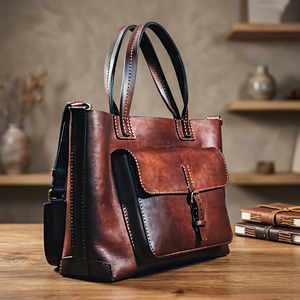 Sac à main pliable en cuir véritable pour femme BS INTERNATIONAL, best-seller, fermeture éclair étanche, léger et durable - Product Image 2