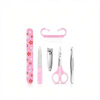 Ensemble de manucure floral rose 6 pièces, kit de soin des ongles portable, lime à ongles, coupe-ongles, pousse-cuticules, ciseaux, pincettes, brosse, pour la maison et les voyages