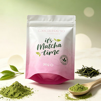 Sachet refermable de qualité alimentaire avec fermeture éclair, personnalisable, en aluminium, pour 30g de poudre de thé matcha ou de poudre d'herbes