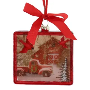 دلاية على شكل سيارة حمراء للكريسماس دلاية زجاجية مربعة الشكل لحفلات رأس السنة دلاية على شكل منزل خشبي وصندوق بريد زينة لصندوق بريد لباب المقهى والحانة