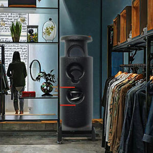 Penutup Tali Plastik DS Black ABS POM Double 2-Hole <span class=keywords><strong>Cord</strong></span> Lock 4mm, Penghenti Tali untuk Tas, Tali Pakaian, 24x9x6.5mm, Bebas Nikel - Product Image 3